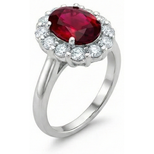 5,25 Karat Rubin mit Halo Aus der Erde Abgebauter Natürlicher Diamant Ehering Weißgold 14K