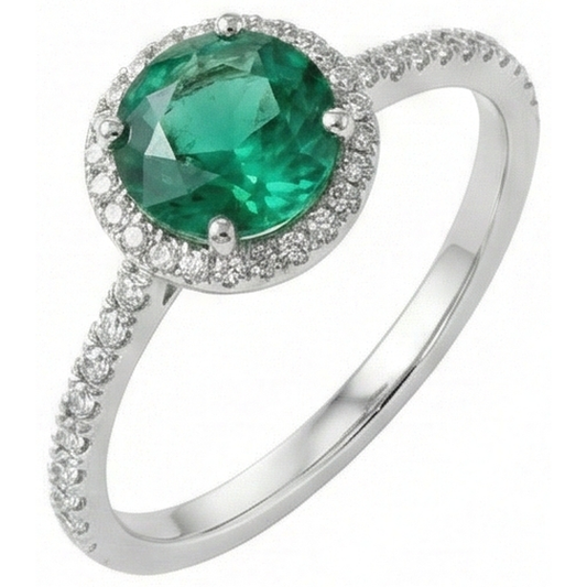 5,25 ct grüner Smaragd mit Aus der Erde Abgebauter Natürlicher Diamant Weißgold 14K