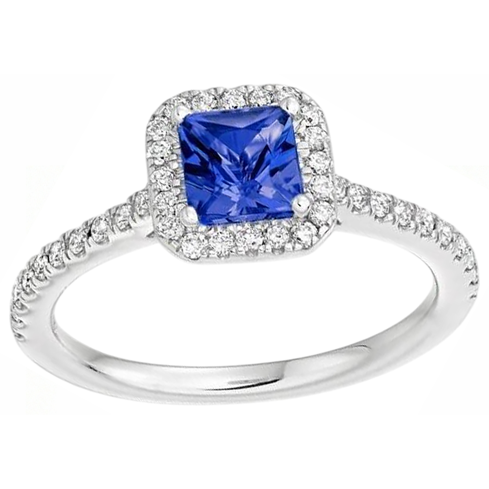 5,30 Karat Tansanit mit Aus der Erde Abgebauter Natürlicher Diamanten Ring 14K Weißgold