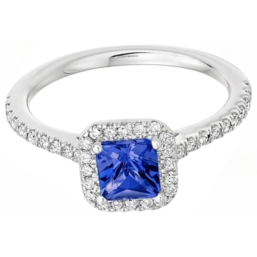 5,30 Karat Tansanit mit Aus der Erde Abgebauter Natürlicher Diamanten Ring 14K Weißgold