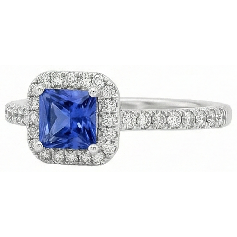5,30 Karat Tansanit mit Aus der Erde Abgebauter Natürlicher Diamanten Ring 14K Weißgold