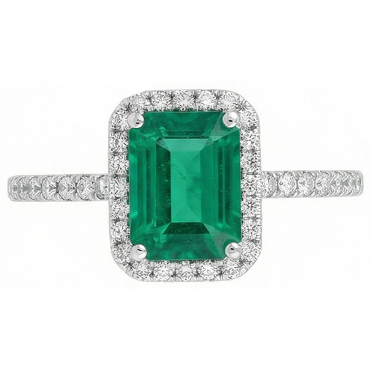 5,45 Karat grüner Smaragdschliff Smaragd mit Aus der Erde Abgebauter Natürlicher Diamant Ehering 14K