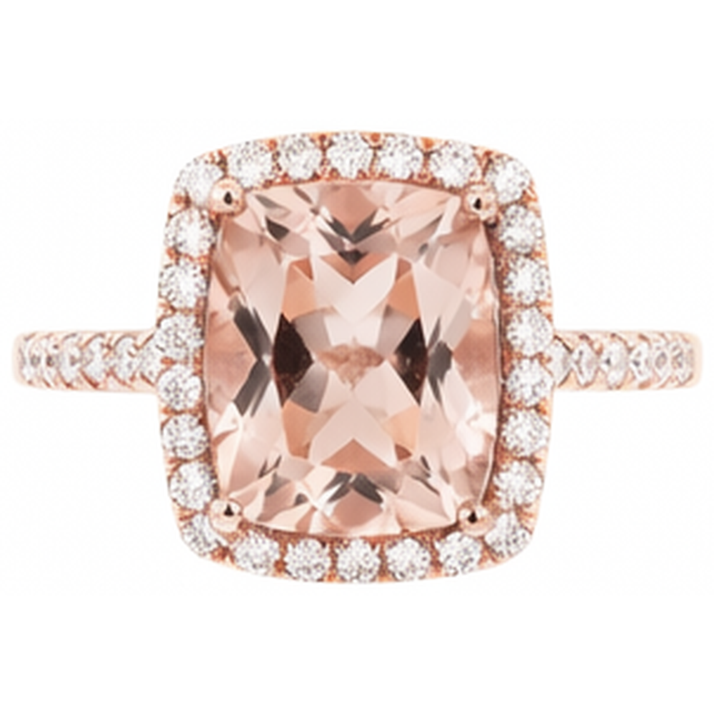 5,45 ct Morganit Fancy Ring mit kleinen Aus der Erde Abgebauter Natürlicher Diamanten 14K Roségold