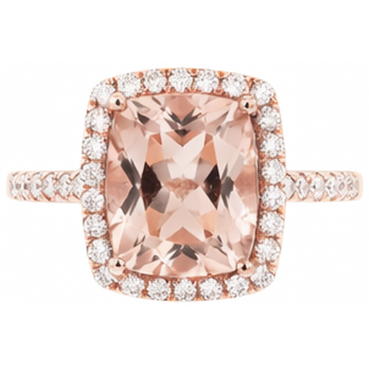 5,45 ct Morganit Fancy Ring mit kleinen Aus der Erde Abgebauter Natürlicher Diamanten 14K Roségold