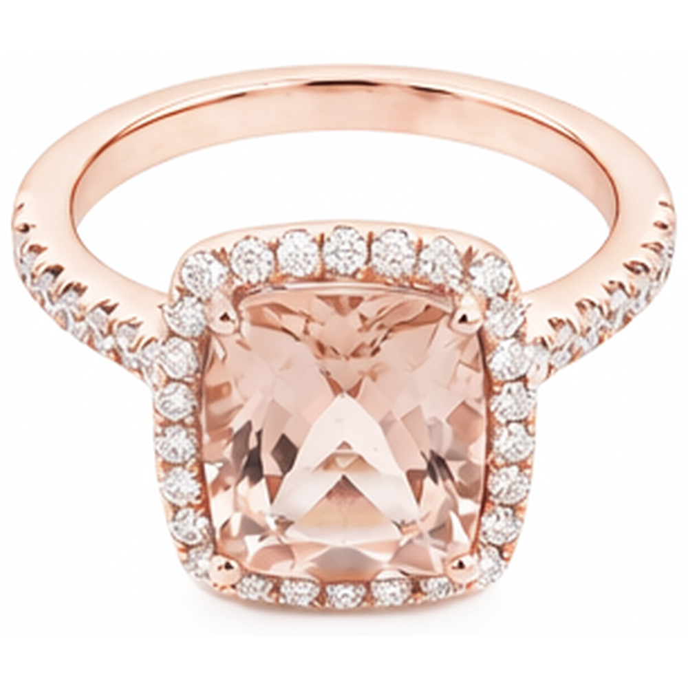5,45 ct Morganit Fancy Ring mit kleinen Aus der Erde Abgebauter Natürlicher Diamanten 14K Roségold