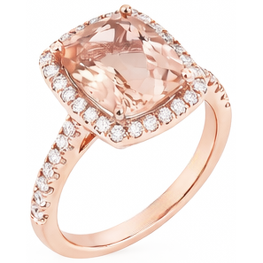 5,45 ct Morganit Fancy Ring mit kleinen Aus der Erde Abgebauter Natürlicher Diamanten 14K Roségold
