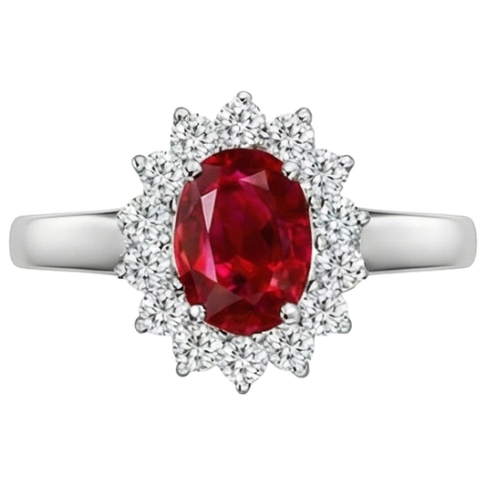 5,5 Karat Ovalschliff Rubin Aus der Erde Abgebauter Natürlicher Diamant Ring Weißgold Lady Schmuck