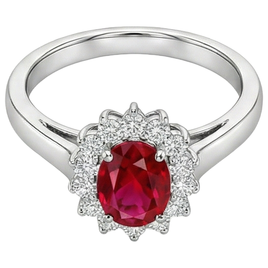 5,5 Karat Ovalschliff Rubin Aus der Erde Abgebauter Natürlicher Diamant Ring Weißgold Lady Schmuck