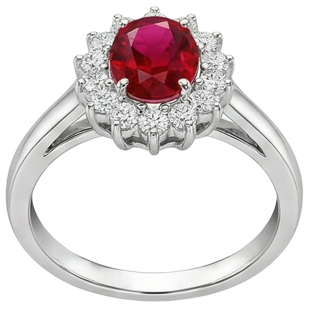 5,5 Karat Ovalschliff Rubin Aus der Erde Abgebauter Natürlicher Diamant Ring Weißgold Lady Schmuck