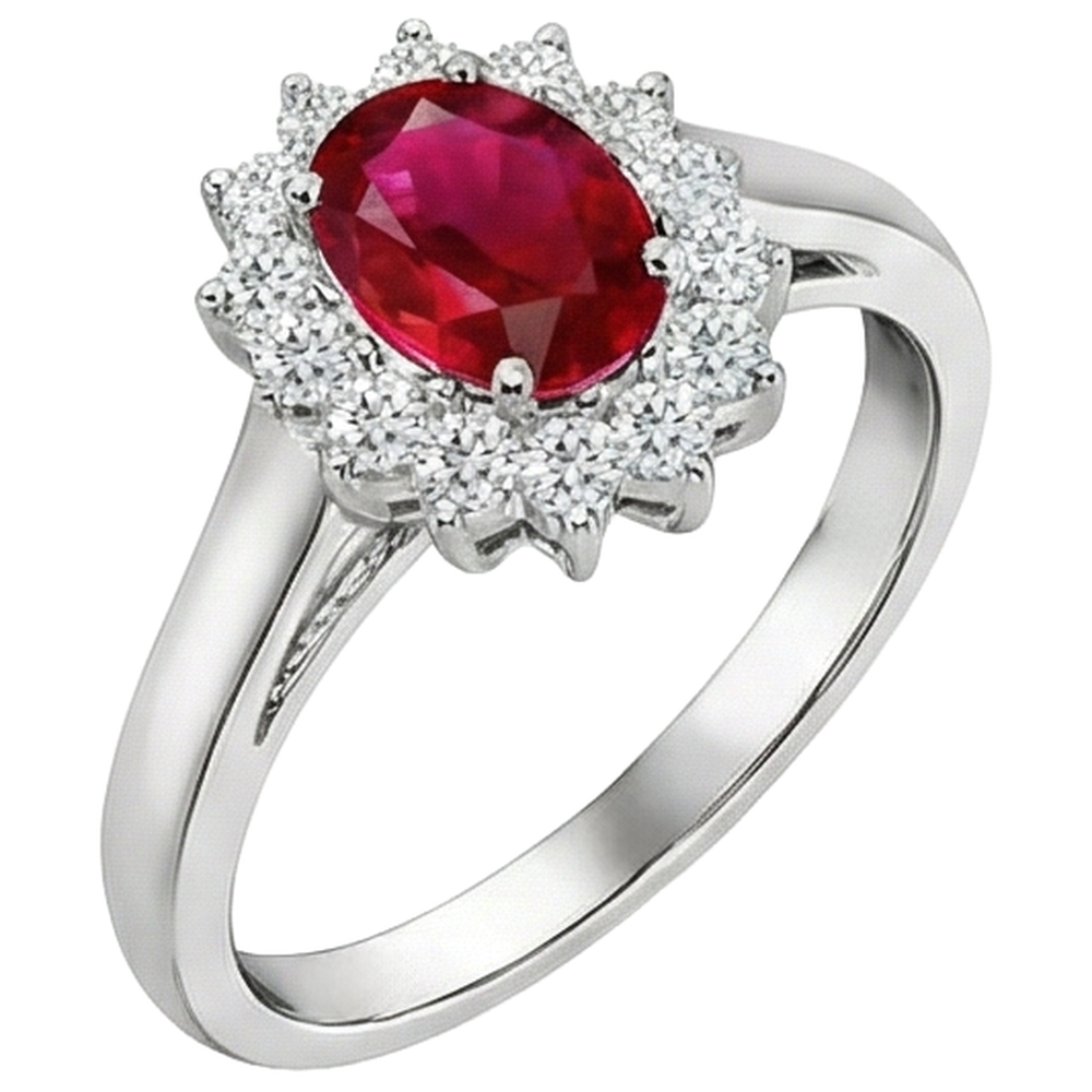 5,5 Karat Ovalschliff Rubin Aus der Erde Abgebauter Natürlicher Diamant Ring Weißgold Lady Schmuck