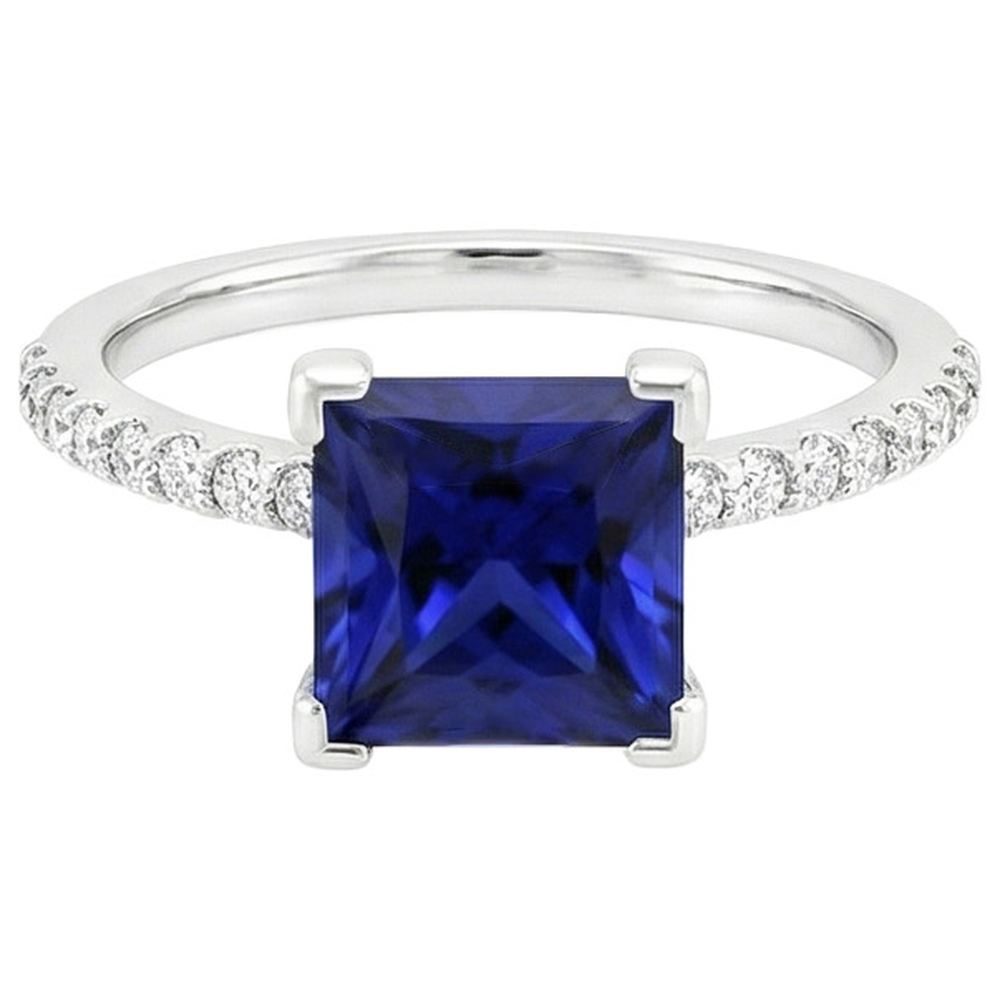 5,50 Karat Solitaire Princess Blue Saphir mit Akzenten Pave Setting
