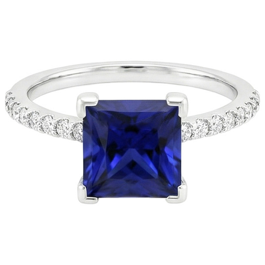 5,50 Karat Solitaire Princess Blue Saphir mit Akzenten Pave Setting