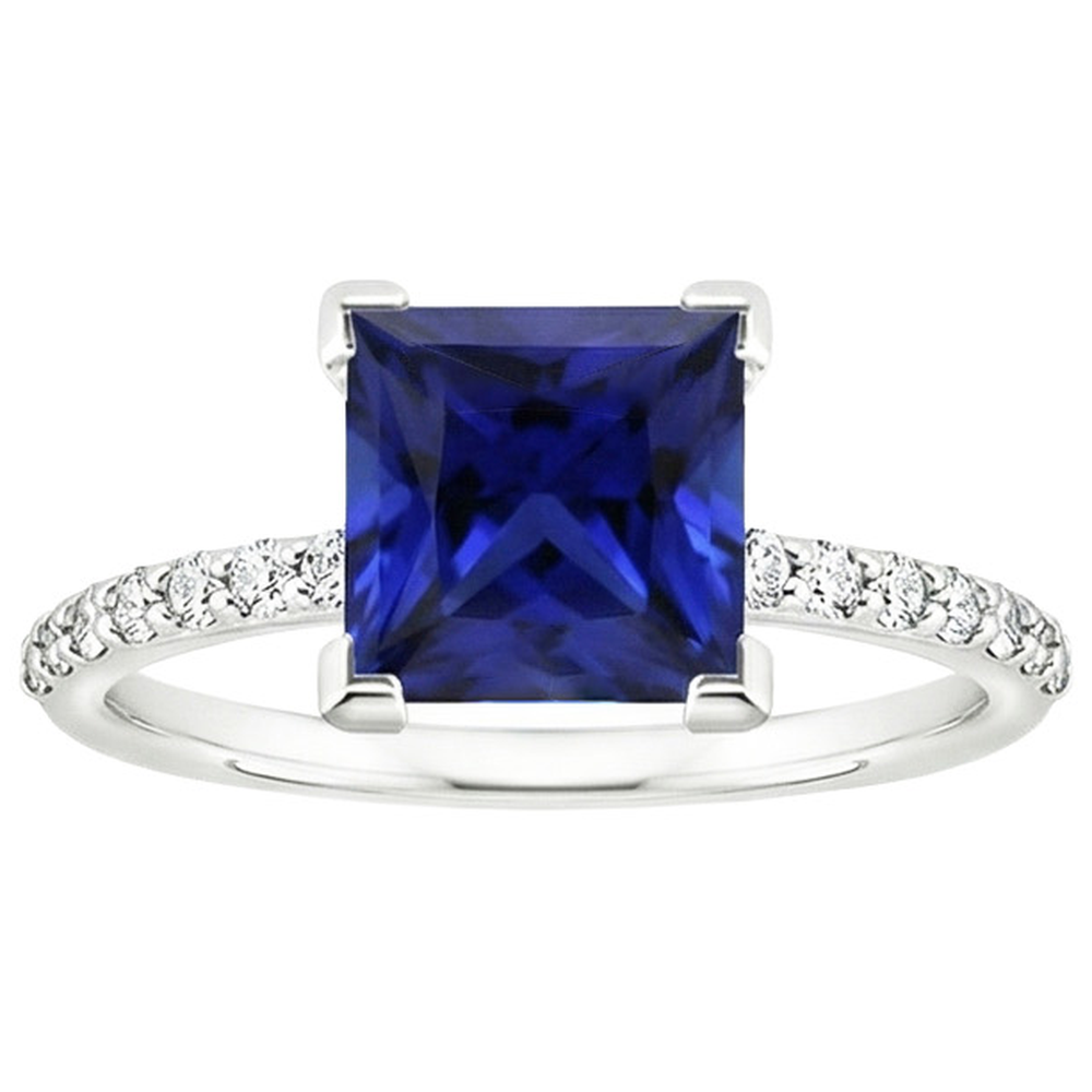5,50 Karat Solitaire Princess Blue Saphir mit Akzenten Pave Setting
