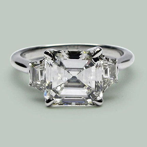 5,50 Karat Asscher & Trapezoid Echt Aus der Erde Abgebauter Natürlicher Diamant 3-Stein-Jubiläumsring Neu