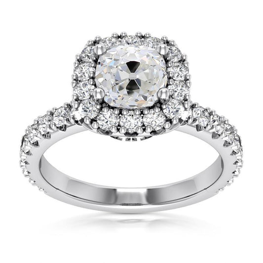 5.75 Karat Halo Verlobungsring Old Cut Kissen Echt Diamantschmuck