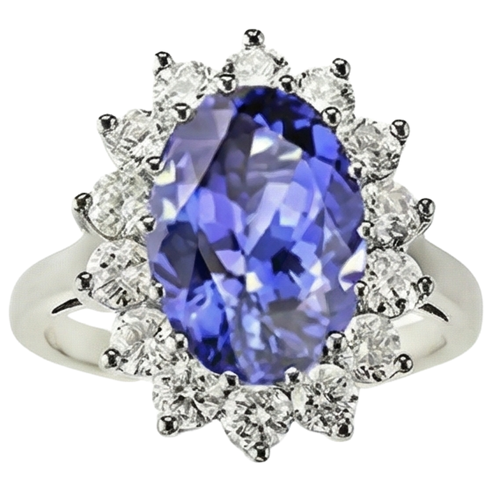 5,80 ct Blauer Tansanit mit weißen Aus der Erde Abgebauter Natürlicher Diamanten Ring Gold