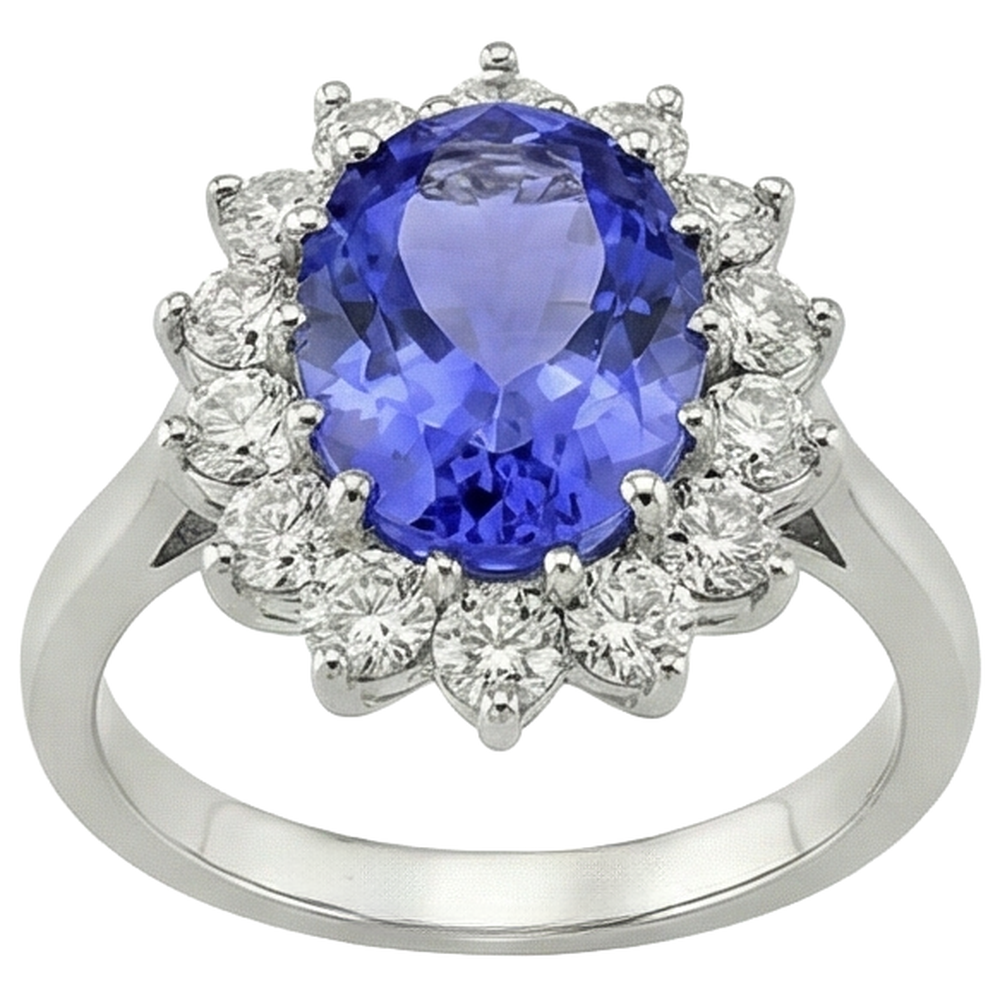 5,80 ct Blauer Tansanit mit weißen Aus der Erde Abgebauter Natürlicher Diamanten Ring Gold