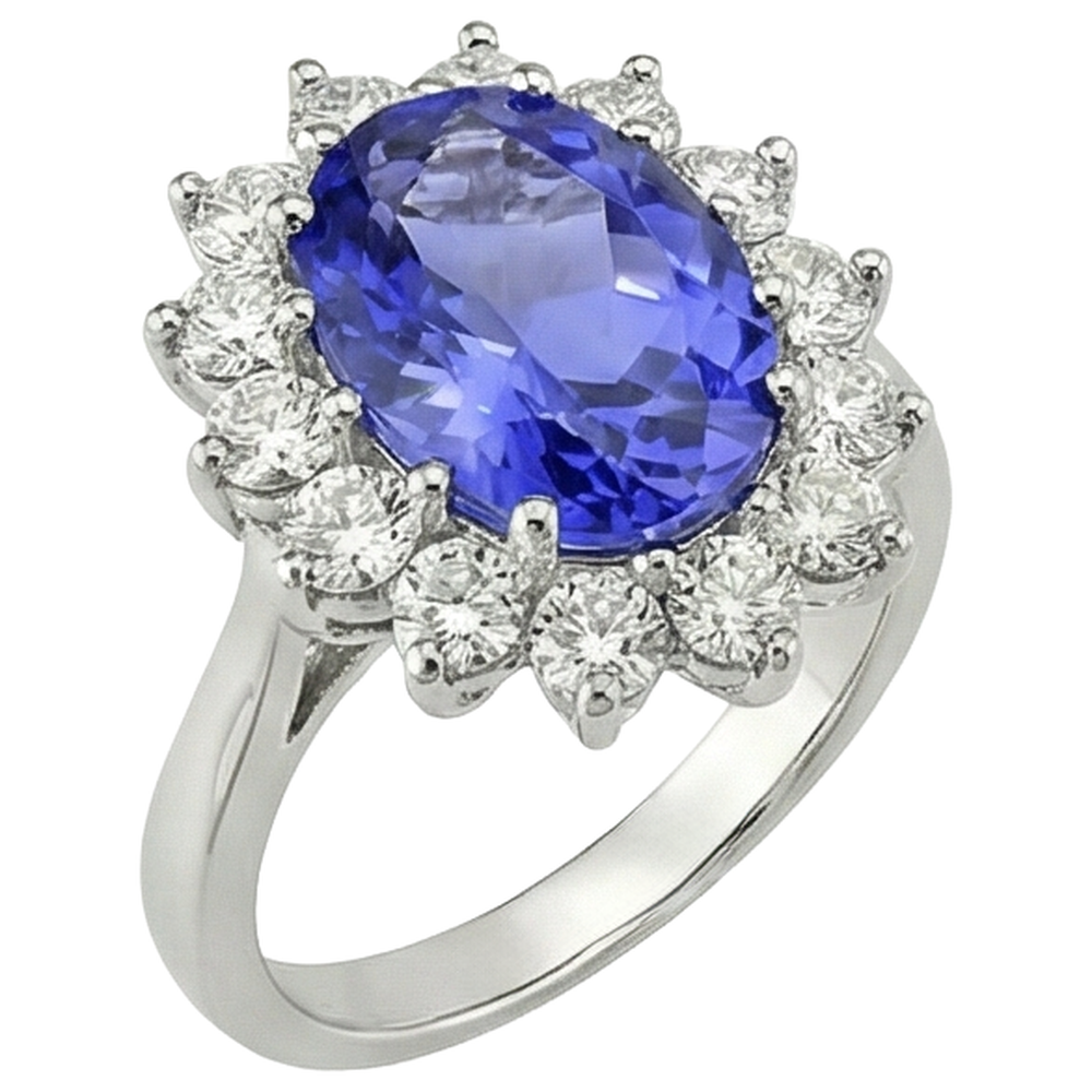 5,80 ct Blauer Tansanit mit weißen Aus der Erde Abgebauter Natürlicher Diamanten Ring Gold