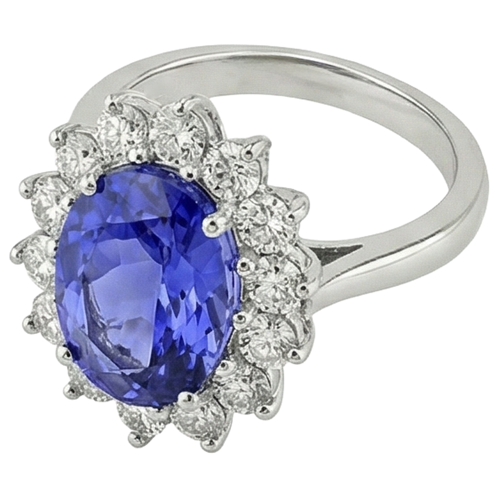 5,80 ct Blauer Tansanit mit weißen Aus der Erde Abgebauter Natürlicher Diamanten Ring Gold