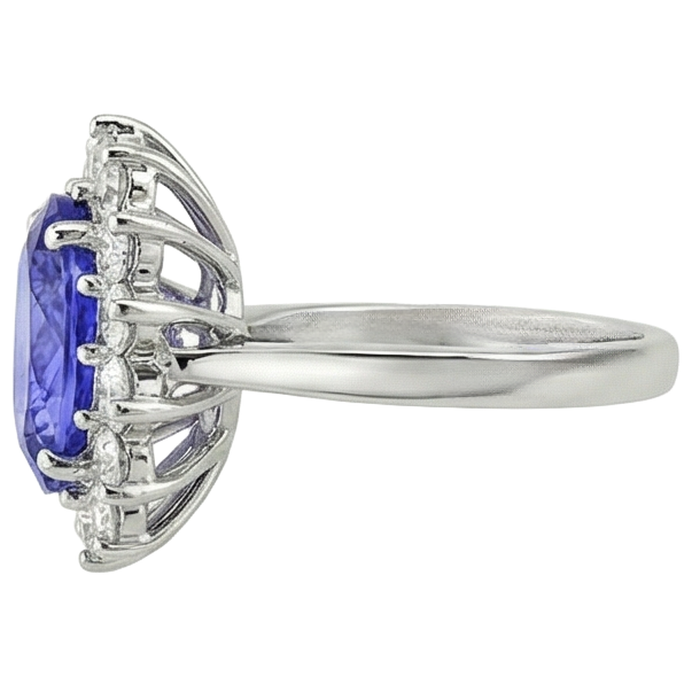 5,80 ct Blauer Tansanit mit weißen Aus der Erde Abgebauter Natürlicher Diamanten Ring Gold