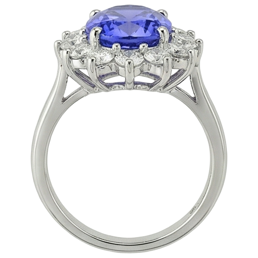 5,80 ct Blauer Tansanit mit weißen Aus der Erde Abgebauter Natürlicher Diamanten Ring Gold