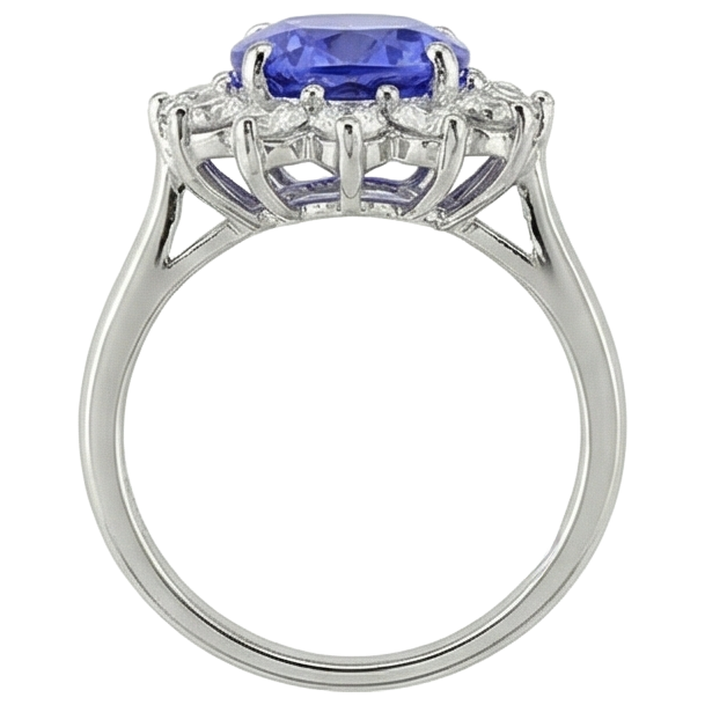 5,80 ct Blauer Tansanit mit weißen Aus der Erde Abgebauter Natürlicher Diamanten Ring Gold