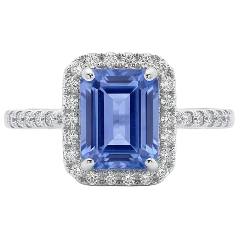 5,80 ct Krappen-Set Tansanit und Aus der Erde Abgebauter Natürlicher Diamanten Ring 14K Weißgold