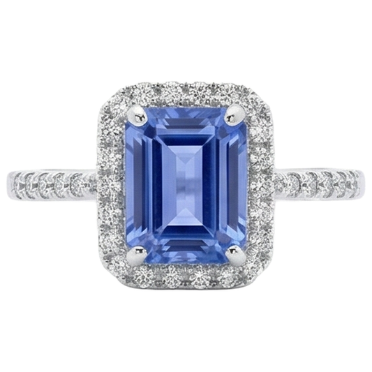 5,80 ct Krappen-Set Tansanit und Aus der Erde Abgebauter Natürlicher Diamanten Ring 14K Weißgold