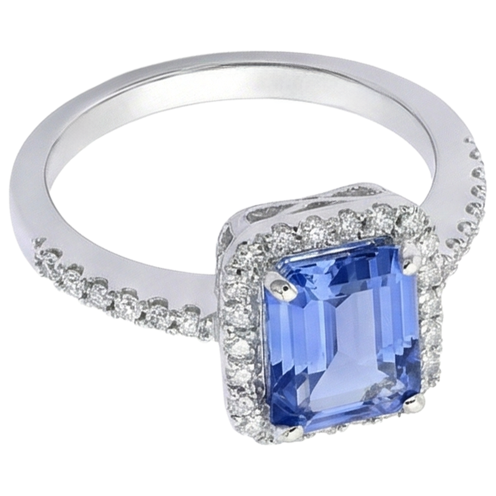 5,80 ct Krappen-Set Tansanit und Aus der Erde Abgebauter Natürlicher Diamanten Ring 14K Weißgold