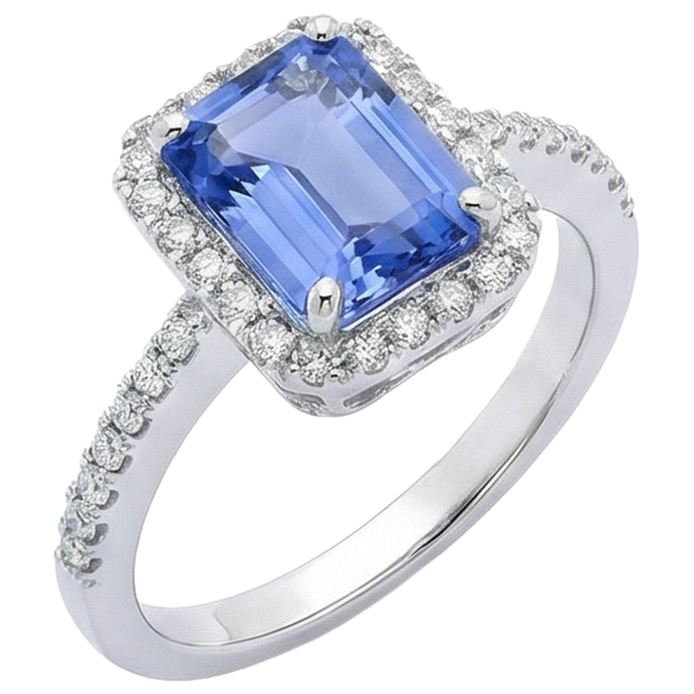 5,80 ct Krappen-Set Tansanit und Aus der Erde Abgebauter Natürlicher Diamanten Ring 14K Weißgold