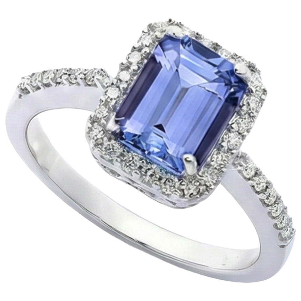 5,80 ct Krappen-Set Tansanit und Aus der Erde Abgebauter Natürlicher Diamanten Ring 14K Weißgold