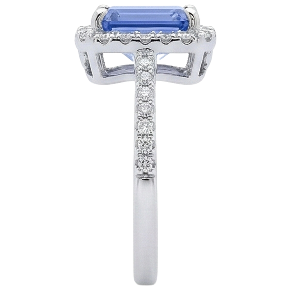5,80 ct Krappen-Set Tansanit und Aus der Erde Abgebauter Natürlicher Diamanten Ring 14K Weißgold