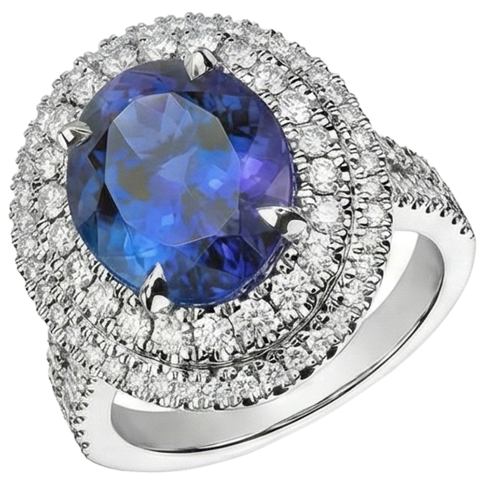 echter oval tansanit 5.90Karat ring Dreiviertelansicht