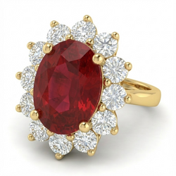 5 Kt Roter Rubin Aus der Erde Abgebauter Natürlicher Diamant Ehering 14K Gelbgold