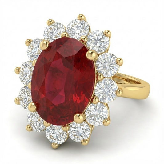 5 Kt Roter Rubin Aus der Erde Abgebauter Natürlicher Diamant Ehering 14K Gelbgold