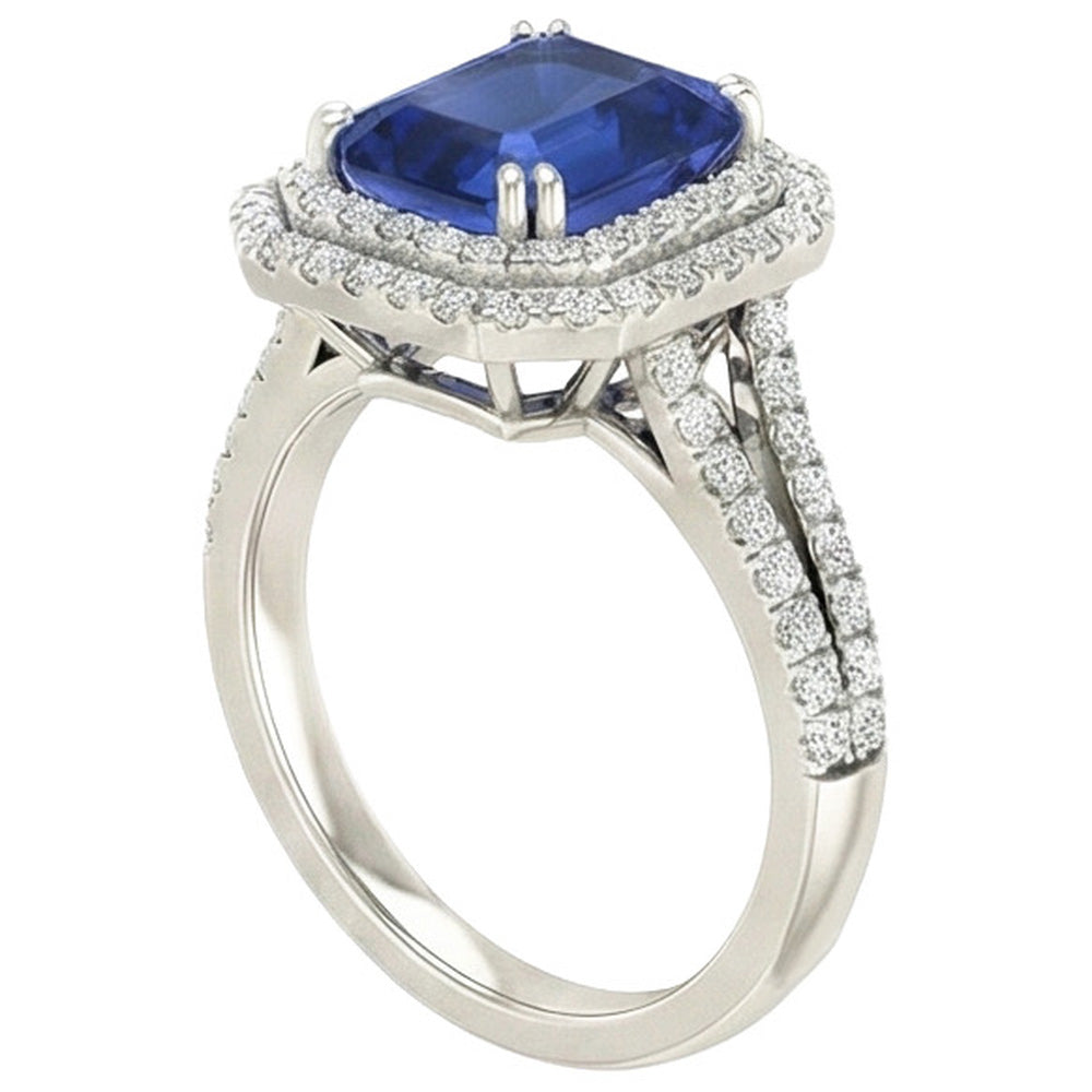 5 ct. Blauer Saphir mit Aus der Erde Abgebauter Natürlicher Diamantring Solitär mit Akzenten Schmuck