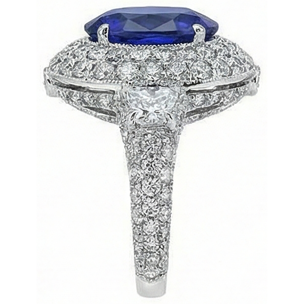 6.01 ct Tansanit Oval und Aus der Erde Abgebauter Natürlicher Diamanten Ring Weißgold 14K