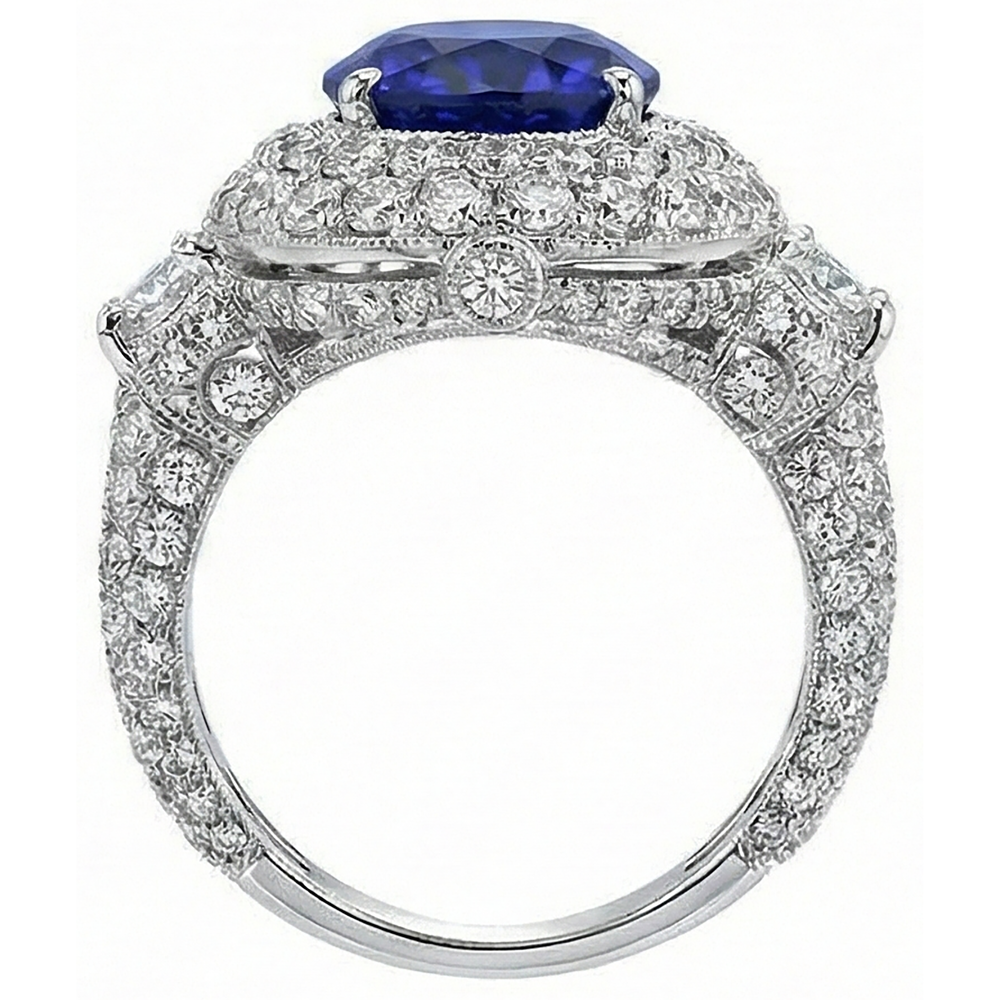 6.01 ct Tansanit Oval und Aus der Erde Abgebauter Natürlicher Diamanten Ring Weißgold 14K