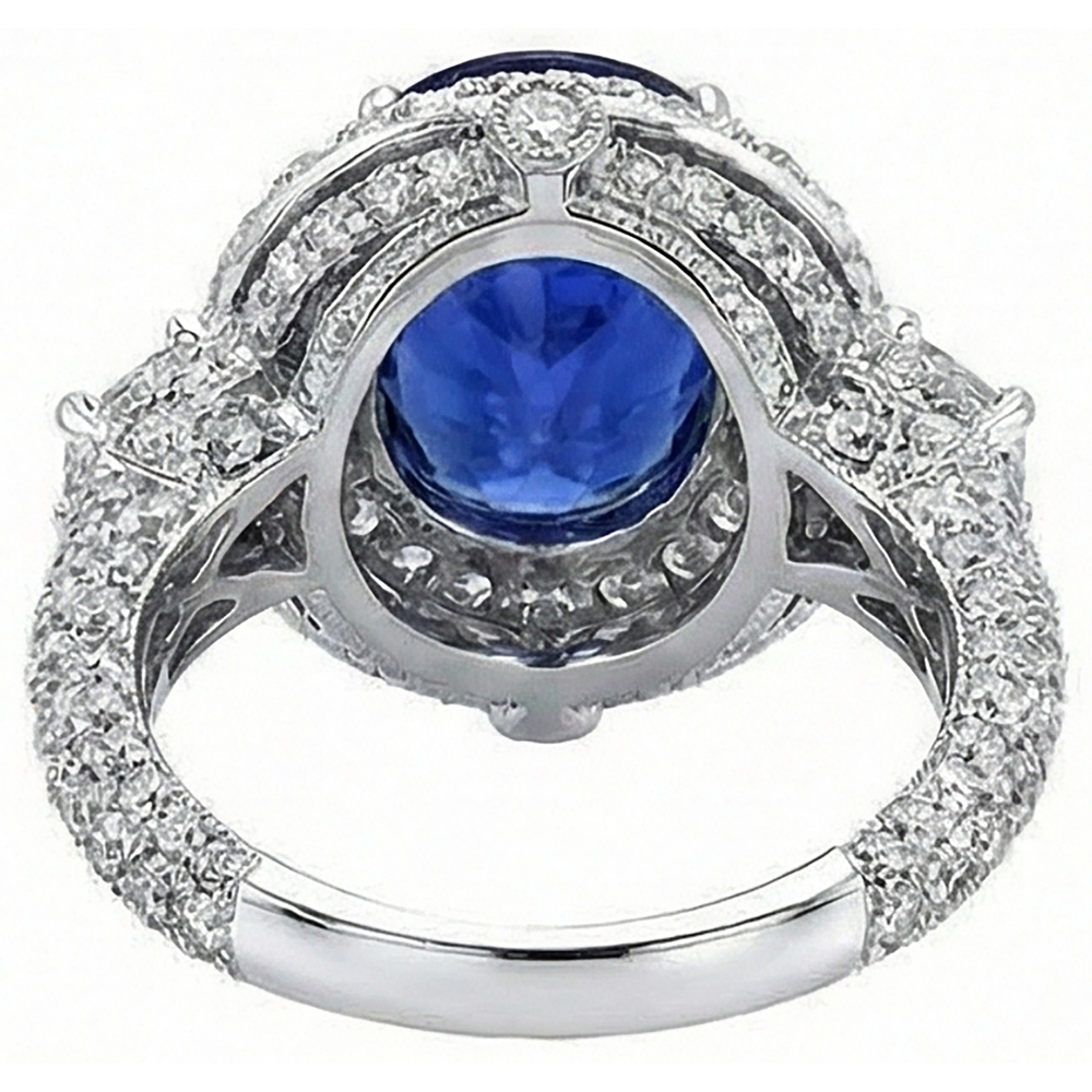 6.01 ct Tansanit Oval und Aus der Erde Abgebauter Natürlicher Diamanten Ring Weißgold 14K