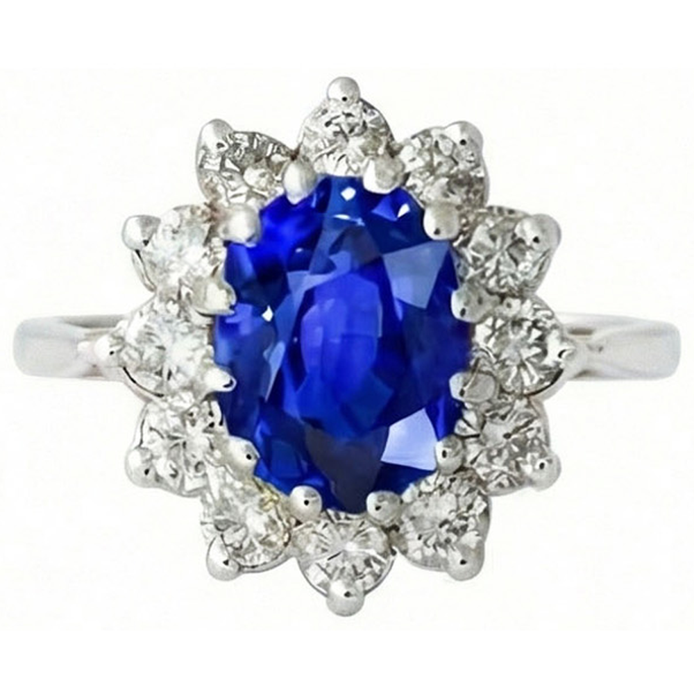 6.50 Karat Blume Sri Lanka Saphir Ring Aus der Erde Abgebauter Natürlicher Diamant Weißgold 14K