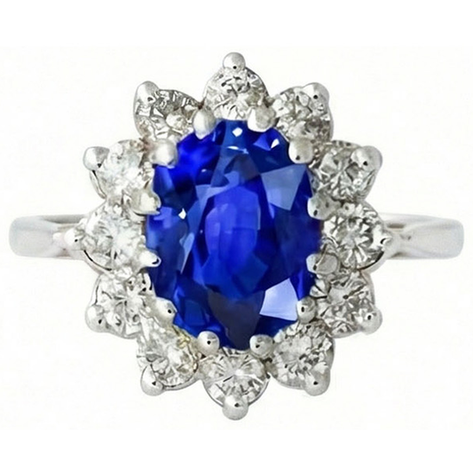 6.50 Karat Blume Sri Lanka Saphir Ring Aus der Erde Abgebauter Natürlicher Diamant Weißgold 14K
