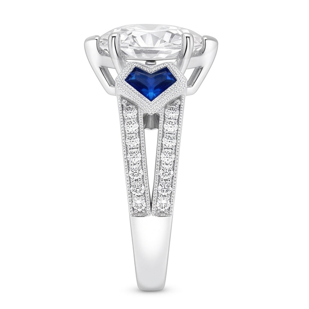 6.50 Karat Echt Aus der Erde Abgebauter Natürlicher Diamant im Herzschliff mit Saphir-Ehering WG 14K
