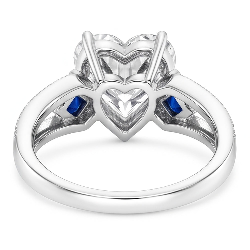 6.50 Karat Echt Aus der Erde Abgebauter Natürlicher Diamant im Herzschliff mit Saphir-Ehering WG 14K