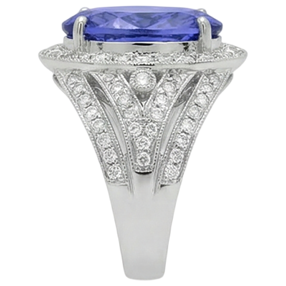 6.55 Karat Center Oval Tansanit Fancy Ring Weißgold 14K