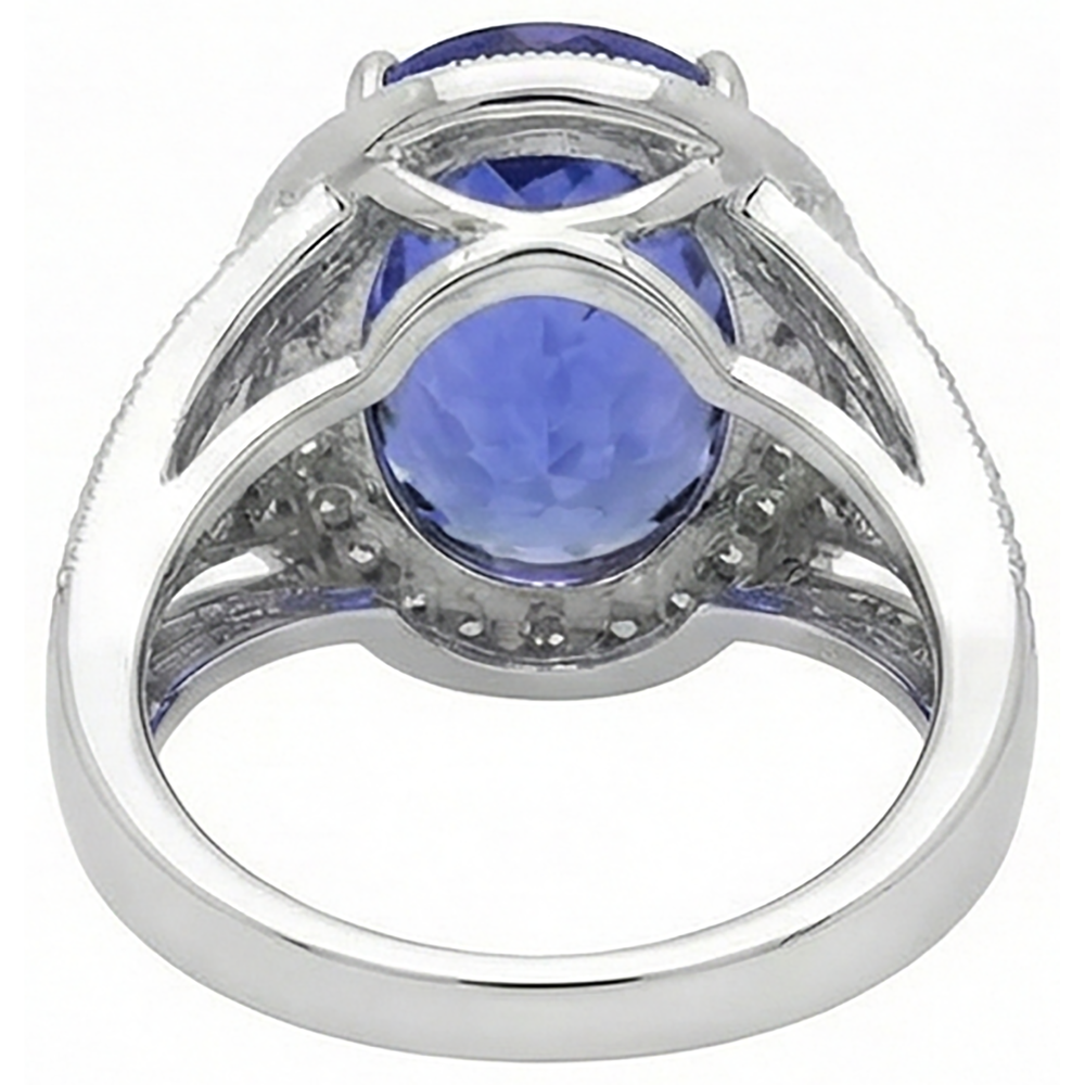 6.55 Karat Center Oval Tansanit Fancy Ring Weißgold 14K