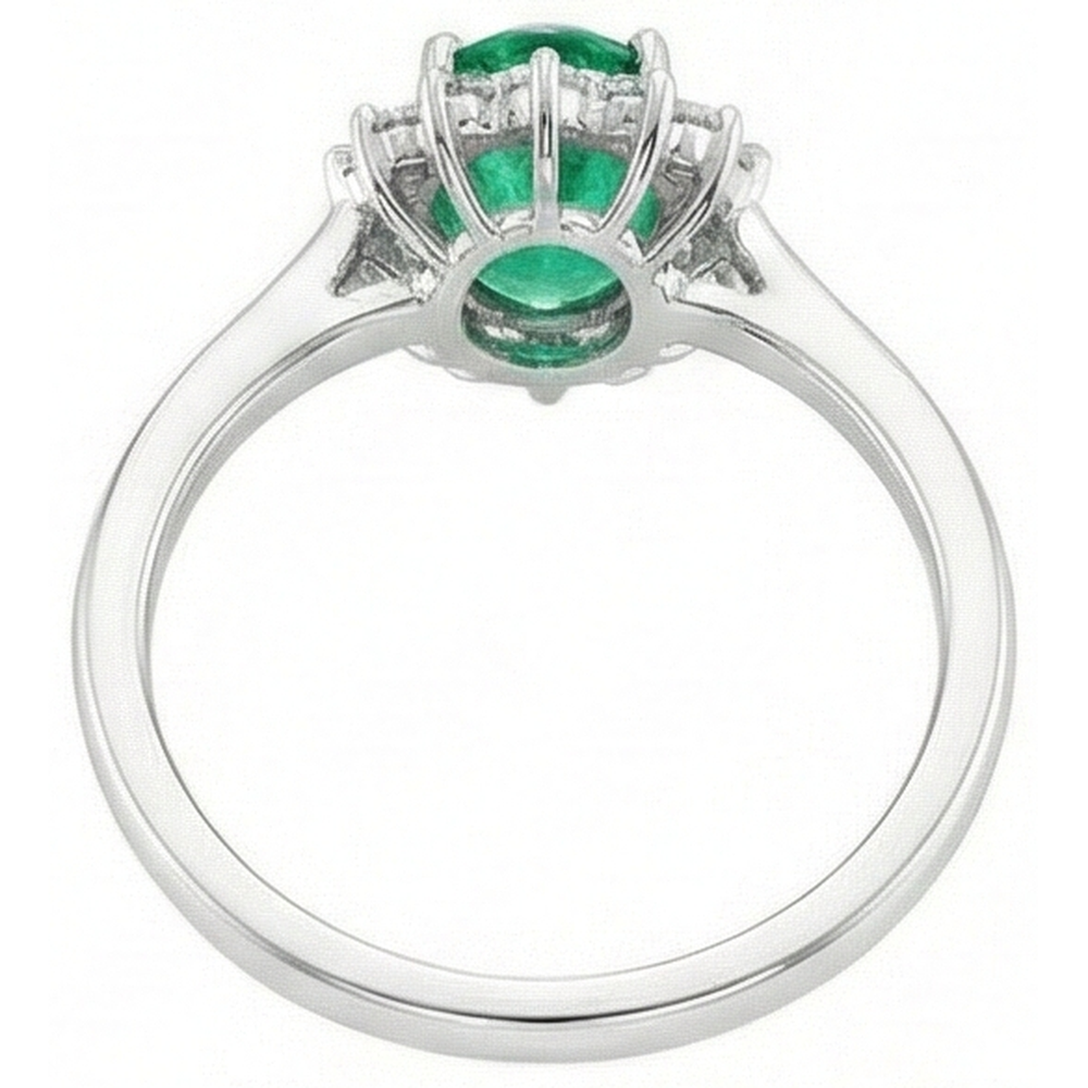 6.75 Karat Grüner Smaragd und Aus der Erde Abgebauter Natürlicher Diamanten Verlobungsring 14K Weißgold