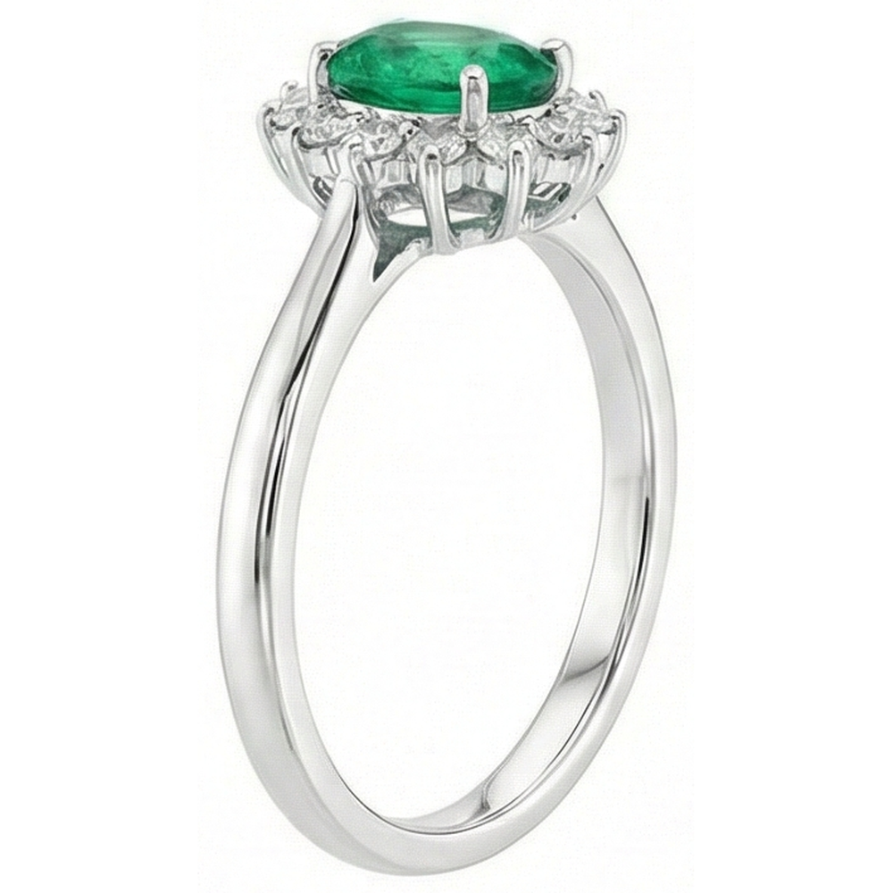 6.75 Karat Grüner Smaragd und Aus der Erde Abgebauter Natürlicher Diamanten Verlobungsring 14K Weißgold