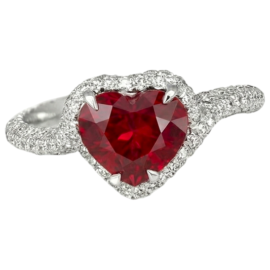6.75 ct roter Rubin in Herzform mit Aus der Erde Abgebauter Natürlicher Diamantring Gold 14K