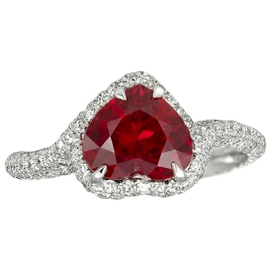 6.75 ct roter Rubin in Herzform mit Aus der Erde Abgebauter Natürlicher Diamantring Gold 14K