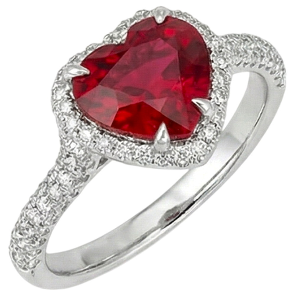 6.75 ct roter Rubin in Herzform mit Aus der Erde Abgebauter Natürlicher Diamantring Gold 14K